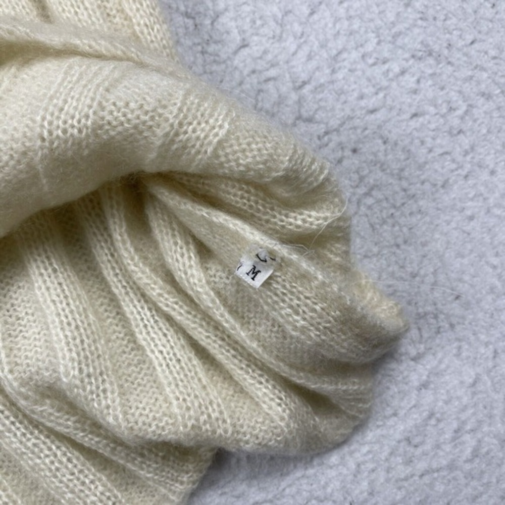 Saks Fifth Avenue Sweater Womens Medium Cream Made in Italy Mohair Blend Cozy - Picture 8 of 11